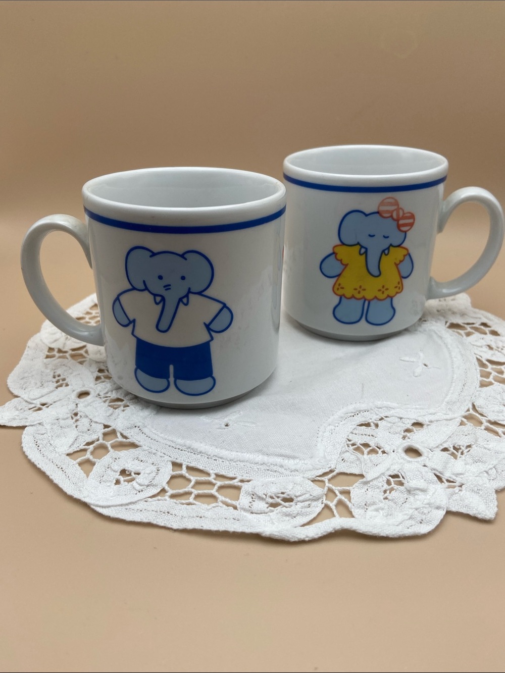 Set of 2 - Vintage Eversberg West Germany Babar & Celeste Ceramic Mugs